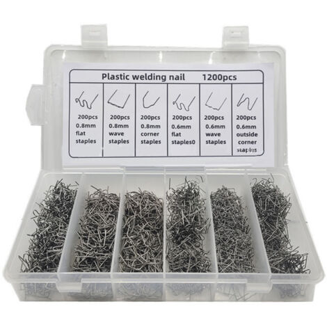 Eosnow 1200 Uds. Parachoques de coche, clavos de soldadura de reparación de plástico con caja, grapas calientes adecuadas, clavos de reparación de alambre de soldadura para automóvil