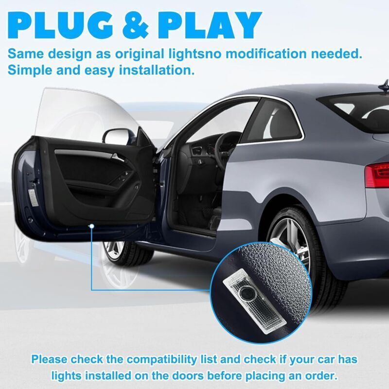 Lot 4 LED Projecteur Porte Voiture - Compatible Audi A1 A3 A4 A5 A6 Q3 Q5 Q7 A7 A8 R8 TT - Éclairage Sol HD Bienvenue