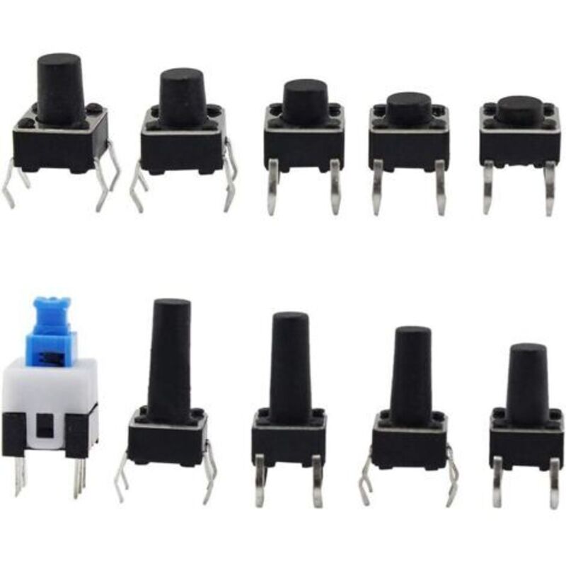 Kit 200 Interrupteurs Tactiles à Bouton Poussoir 4 Broches - 10 Tailles Différentes Pour Circuits Électroniques