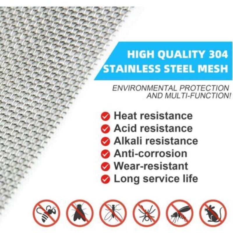 Rouleau Grillage Inox 304 - 2,5m X 300mm - Maille Anti-Rongeurs, Souris, Serpents