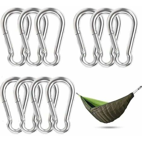 10 Pièces Mousqueton en Acier Inoxydable Attache Mousqueton Clip Mousqueton Étanche Résistant à la Rouille Durable pour Sports Hamac Pêche Balançoire Camping Maison Horticulture Décoration (1/4)