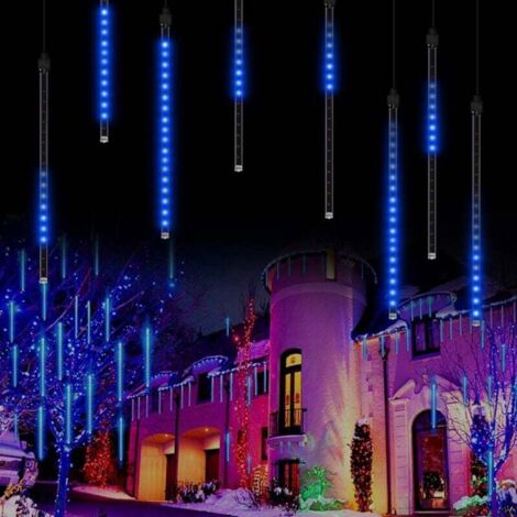Éclairage de Pluie de Météore, Eclairage Météore Douche Lumière, LED Lumières de Pluie Imperméable 8 Tubes de 192 LED (bleu) (1/3)