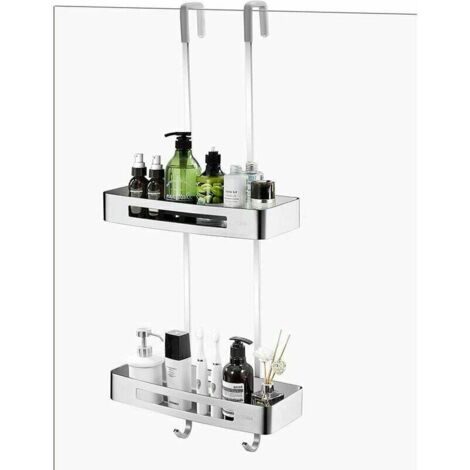 Étagère de Douche en Aluminium Extra Large, Suspendue sans Perçage, Avec Crochets pour Salle de Bain et Cuisine. (1/4)