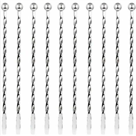 10 Pcs Cocktail Agitateurs, Premium Touillette Cocktail en Acier Inoxydable 19,1cm Motif Spirales Cuillère à Cocktail Bar Cuillère à Mélanger pour la Crème Glacée, Café, Boisson, Cocktail (1/4)