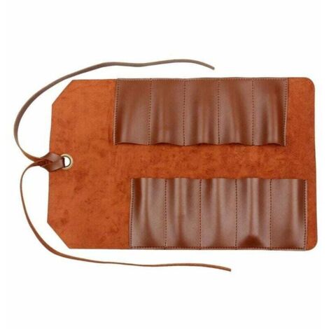 Tool Rouleau de sac en cuir Pochette 10 poches Multi-user Organizer Wrap pour Woodworking Clé Clé brun clair, poche à outils (1/4)