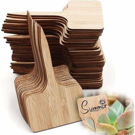 50 Pieces Étiquette de Plante Semis, Etiquette Jardin Potager Plantation, Exterieur Bambou Plante en Bambou D'étiquette en Bois Marqueurs de T-Type (1/4)