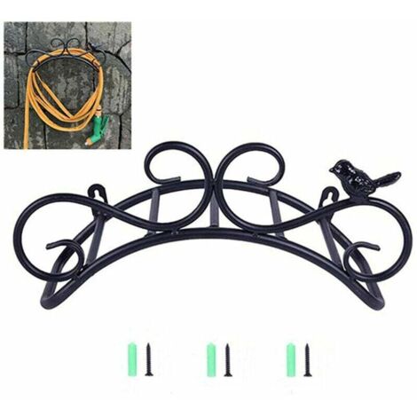 Support de Tuyau Support Mural Support de Tuyau de Jardin Supports de Suspension fixés au Mur décoratif Support de Tuyau de Jardin en Fonte (35 x 17 x 15 cm, Noir) (1/4)