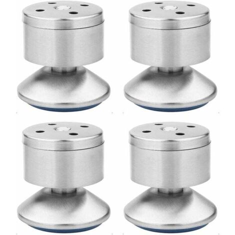 Pieds Nivellement Réglables Acier Inoxydable Pieds Canapé Réglables Multifonction Métal Tapis en Caoutchouc, Facile à Installer, Convient Tables, Armoires, Canapés, Lits Etc—4 Pièces (Argent) (1/4)