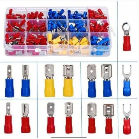 Coffret 280 cosses électricien,Cosses Electriques a Sertir, 280 PCS Cosse Electrique Isolée, Connecteurs électrique a sertir, Cosses et kits, Assortiment Connecteurs Ronde Cosses Plates Cosses F (1/4)