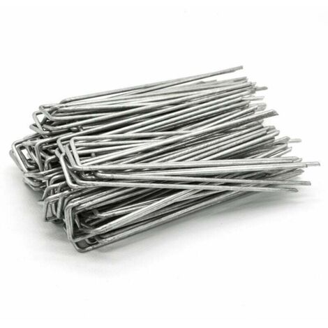 Set 100 Piquets en acier galvanisé Ø3.0mm 150x30mm ancrage au sol pour bâches filets de jardinage en U Anguleux (1/4)
