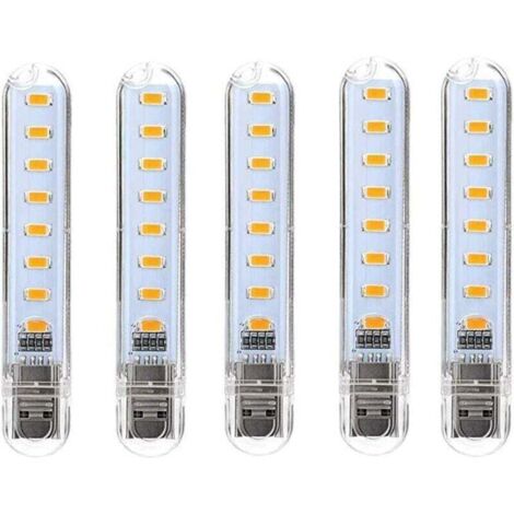Lampe LED USB, LED Mini Portable USB Lampe, 5 Pièces Lumière De Clavier D'ordinateur, Pour PC, Ordinateur, Batterie Externe (Blanc froid) [Classe énergétique G] (1/4)