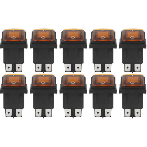 Lot de 10 interrupteurs à bascule à 2 positions (marche/arrêt), 30 A, 125 V/250 V CA, pour bateau, avec voyant LED, 4 broches, orange. (1/5)