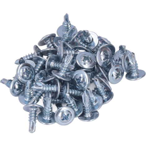 Lot de 50 vis autoperceuses à tête ronde en acier galvanisé au carbone, 4,2 x 13 mm, avec rondelle (1/5)