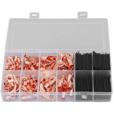 Kit de 260 cosses de connexion avec gaine thermorétractable, conception fermée, stable et robuste, pour fils de cuivre. (1/5)