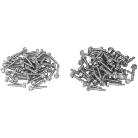 Assortiment de 100 vis à tête hexagonale avec rondelle, en acier inoxydable 304, autotaraudeuses, dimensions : 4,2 x 25 mm et 4,8 x 25 mm (1/5)