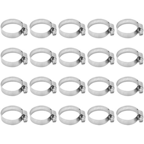 Lot de 20 colliers de serrage pour tuyaux d'arrosage, fixations en acier inoxydable 304, fente intérieure et hexagone extérieur. (1/5)