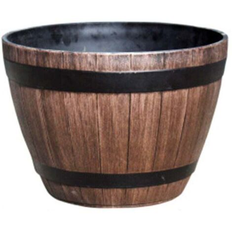 Baril en bois d'imitation Pot de fleur en résine PP Baril de plantation en bois imité (1/4)