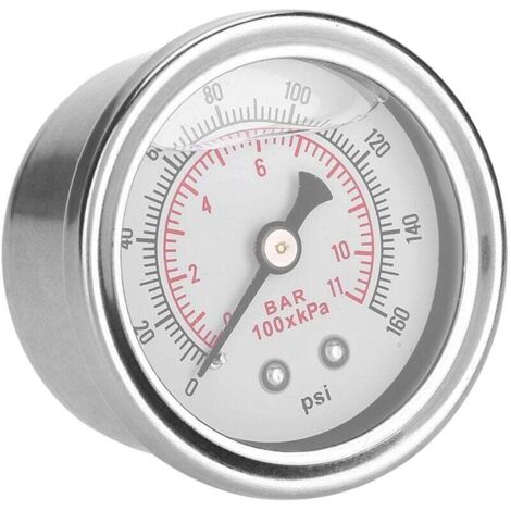 Manomètre rempli de liquide de pression, 0-160 PSI/bar jauge de régulateur de pression de carburant de voiture compteur de carburant/huile de remplissage liquide