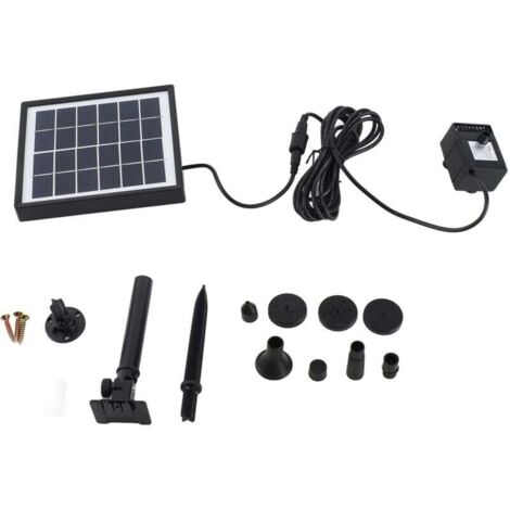 Kit de pompe de fontaine solaire avec panneau solaire séparé, pompe à eau solaire améliorée de 1.5 W avec câble de 3 m de long et 8 buses pour bain d'oiseaux, terrasse, jardin et aquarium