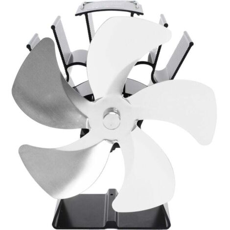 Ventilateur de poêle à bois 5 pales cheminée Base trapézoïdale verticale alimenté par la chaleur Circulation chaude Portable thermique pour la maison Camp argent (1/4)