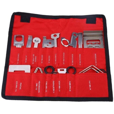 38pcs Outil de Suppression de Radio, Outil Autoradio Stéréo Extraction Retrait en Acier au Carbone Outil Enlèvement Installateur(Red Bag) (1/4)