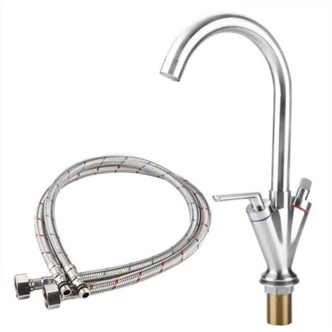 Robinet de Filtre à Eau de Cuisine, nickelé brossé Robinet d'évier de Cuisine Robinet d'eau Chaude Froide(EU Standard G3/8") (1/4)