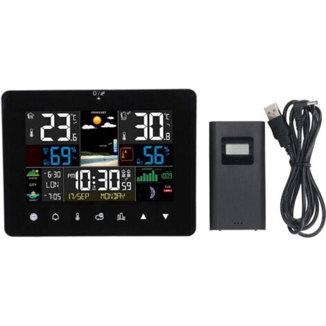 Zoternen Calendrier météorologique sans fil Horloge Couleur tactile Affichage du capteur RF Température Humidité Metter pour intérieur et extérieur