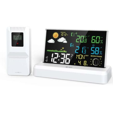 Affichage positif réveil électronique numérique haute définition Thermomètre intérieur et extérieur hygromètre Prévisions météo ondes radio météo sans fil