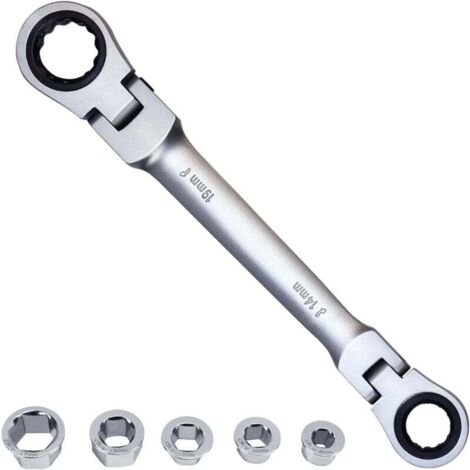 ] Clé à cliquet 180Flex-Head, clé à cliquet 7-en-1 à double anneau de 8, 10, 12, 13, 14, 17, 19mm, clé combinée à cliquet 72 dents, en acier chromé CV (1/4)