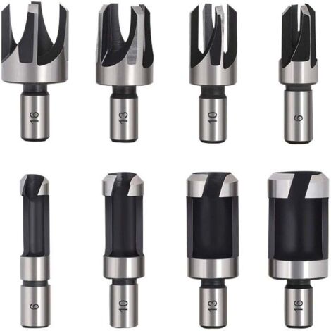 Tourillon Bois 8PCS HSS Foret Bois Fraise à Bouchonner Bois outil de coupe bois Mèches des Bouchons Wood Plug Cutter Drill Bits 6mm /10mm/13mm/16mm Petite Fraise Bois Pour Perceuse (1/3)