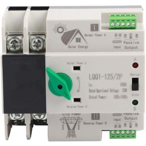 2P Dual Power Automatische Omschakelaar, Milliseconde Circuit, op Rails Gemonteerde Automatische Omschakelaar voor PZ30 Verdeelkasten 220V, voor Caravan Home PV-systeem(100A