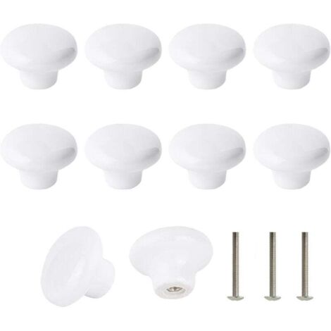 Lot de 10 Bouton En Céramique Blanc, Céramique Poignée Porte, Rétro Rond En Céramique Armoire Tiroir Cuisine Poignée De Traction 32mm Avec 3 tailles de vis (1/4)