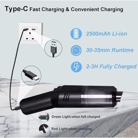Aspirateur Voiture 15000 Pa 4 En 1 - Mini Aspirateur Rechargeable USB Puissant Avec Affichage LED