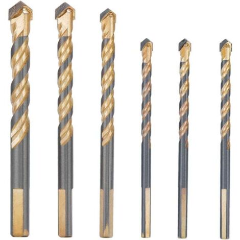 6 Pièces Forets de Maonnerie en Carbure de Tungstène, Foret Triangle Forage Métalliques pour Carrelage/Béton/Brique/Verre/céramique, 3 x 6mm, 1 x 8mm/10mm/12mm (1/4)