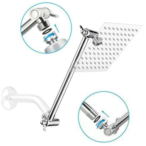 PDPBath Bras D'extension De Douche, 30,5 Cm En Acier Inoxydable, Réglable En Hauteur étendue Avec Connexion Universelle G1/2 Pour Pommeau De Douche Vertical à Effet Pluie – Chrome
