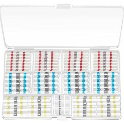 200 Pièces Cosse Thermoretractable Soudure, Connecteur Bout à Bout Thermorétractable 4 Tailles Connecteur à Souder étanche pour Moto Auto, Gaine Retractable pour Fil avec Cas Pratique