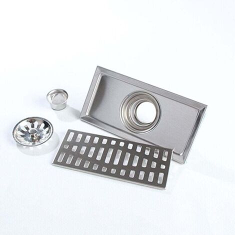 20x10cm Rectangle En Acier Inoxydable Siphon De Sol Salle De Bains Douche Cuisine Déchets Grille (1/4)