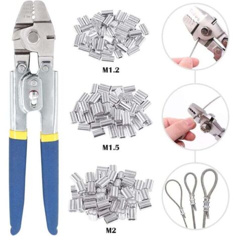 Outil de sertissage pour câble métallique jusqu'à 2,2 mm avec 150 manchons de sertissage double barillet en aluminium de 3 tailles