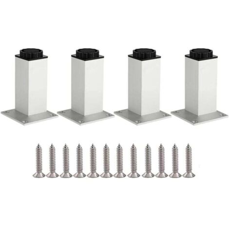 4 pieds de meuble en aluminium de 4"/10cm, réglables en hauteur de 0 à 5 mm, pieds de table en métal pour canapé, support de remplacement pour pieds de table, chaises, armoire de cuisine - argent (1/4)