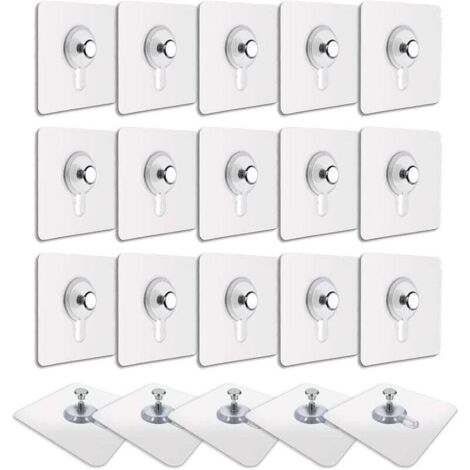 20 Pcs Accroches Tableau sans Percer, Fixation Cadre sans Percer, Accroche Cadre sans Percer Adhesif Imperméable Amovible Autocollant Anti-trace, Crochet Tableau Adhésif Transparent (1/4)