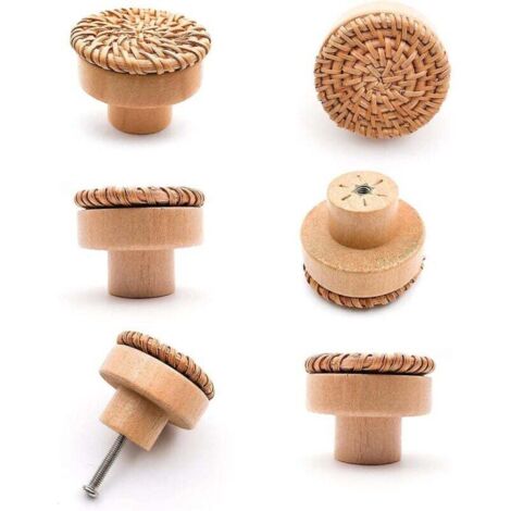 Poignée de meuble en bois, 6 pièces, poignée de tiroir en bois, boutons de meuble 40X30 Mm (1/4)