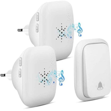 Sonnette sans Fil, Sonnette sans Batterie Requise Carillon de Porte sans Fil avec 2 Récepteurs, Bouton Poussoir étanche à 150m de Portée avec 38 Carillons, Volume à 4 Niveaux et LED - Blanc (1/4)