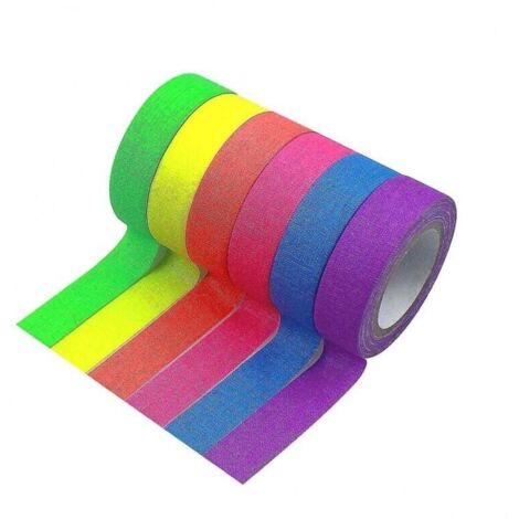 6 rouleaux de ruban adhésif en tissu Fluorescent, rubans Gaffer lumineux au néon, ruban auto-adhésif à pointes réactives à la lumière noire Uv qui brillent dans le noir (1/4)