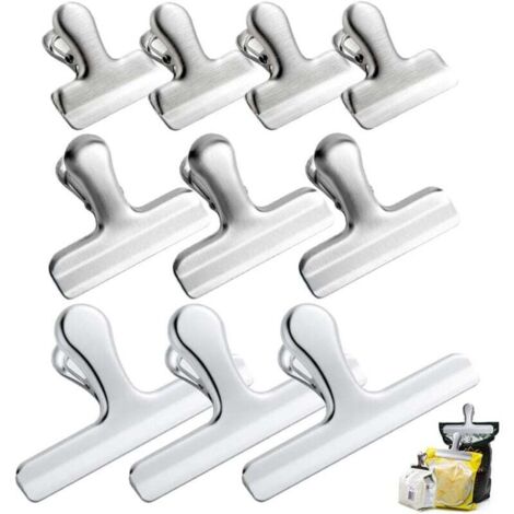 10 pièces Acier Inoxydable Sac à Puces Pinces, 3 tailles 12cm 7.6cm 4cm À toute épreuve Poignée étanche à l'air Pinces pour Sacs Alimentaires Café pour Bureau Cuisine Maison (1/4)