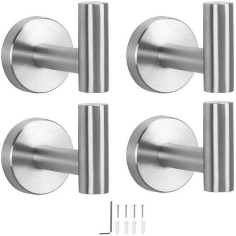 Support de crochet pour peignoir en acier inoxydable 304, crochet pour manteau robuste pour salle de bain, salon, hôtel, cuisine, garage, montage mural - Lot de 4 (1/4)