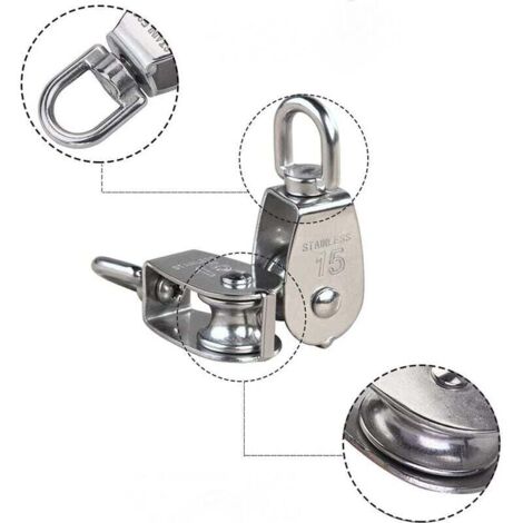 Lot 12 Poulies Simples M15 Inox 304 - 35kg Charge, Roulette 15mm Pour Corde