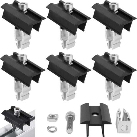 6 Pièces Kit de Fixation Support pour Panneau Solaire Support En Aluminium Fixation Panneau Solaire Attache Panneau Solaire Avec Écrous Et Vis, pour Montage Panneau Solaire Photovoltaïque Sur Le Toit