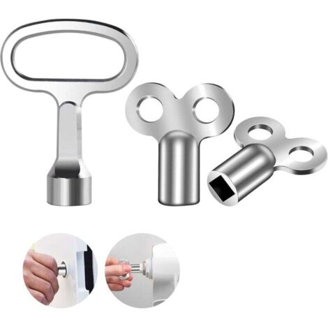Clé Purge Radiateur, 3 x Clé de Purge Universelle, 2 Cle Purge Carre + 1 Cle Purge Triangulaire, Clé Radiateur Compact en Aluminium pour de Nombreux Radiateurs (Argent)