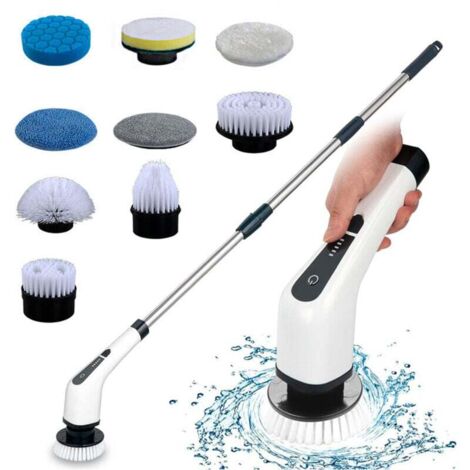 Brosse de Nettoyage électrique sans Fil, Brosse de Nettoyage sans Fil avec 7 ttes de Brosse remplaables, vadrouille lectrique avec poigne rglable pour Salle de Bain, Cuisine, Voiture (Blanc)