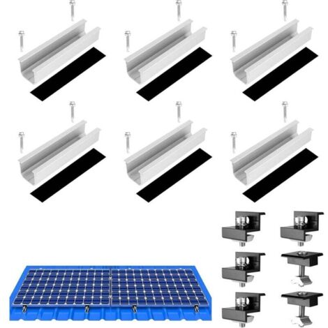 Kit de support de panneau solaire de 12 cm et accessoires, noir anodisé, réglable de 30 à 35 mm, pour panneaux solaires, tôle à rapez, toit plat, kit de fixation PV (1/4)